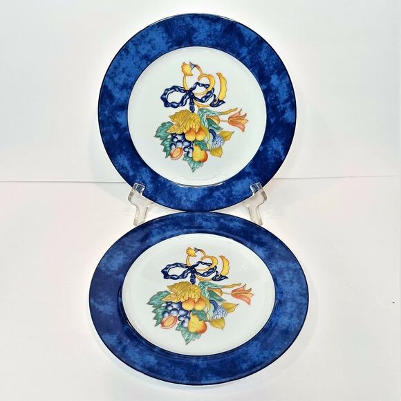 (2)  Bernardaud 8-3/8" Salad Plates Limoges Borghese 1993-2010 Royal Blue France - Picture 1 of 5